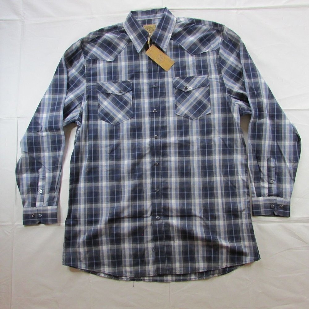 Gunnison Creek Men's Long Sleeve Plaid Snap Western Shirt Navy